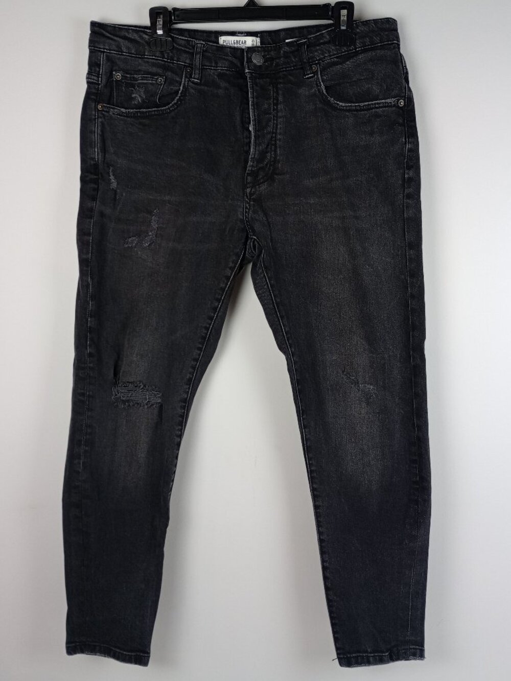 Pull & Bear Mens 34 Black Premium Quality Distressed Slim Fit Denim Jeans